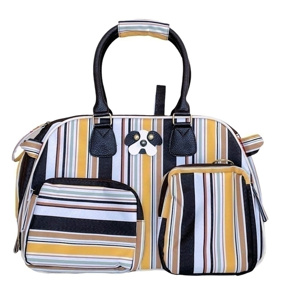 MIIN Striped Pet Carrier Bag Soft Sided Dog Cat Travel Tote Crate Style NWOT - Picture 1 of 9